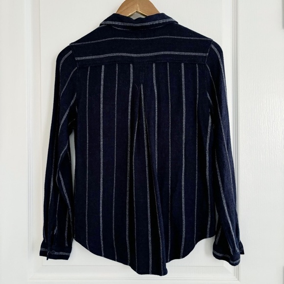 Cloth & Stone Striped Button Front Shirt Medium Blue Long Sleeve - Picture 5 of 9